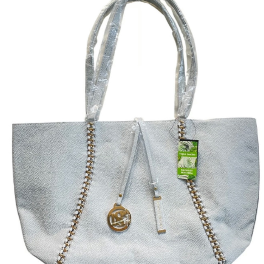 Badgley Mischka White Tote with Gold Accents